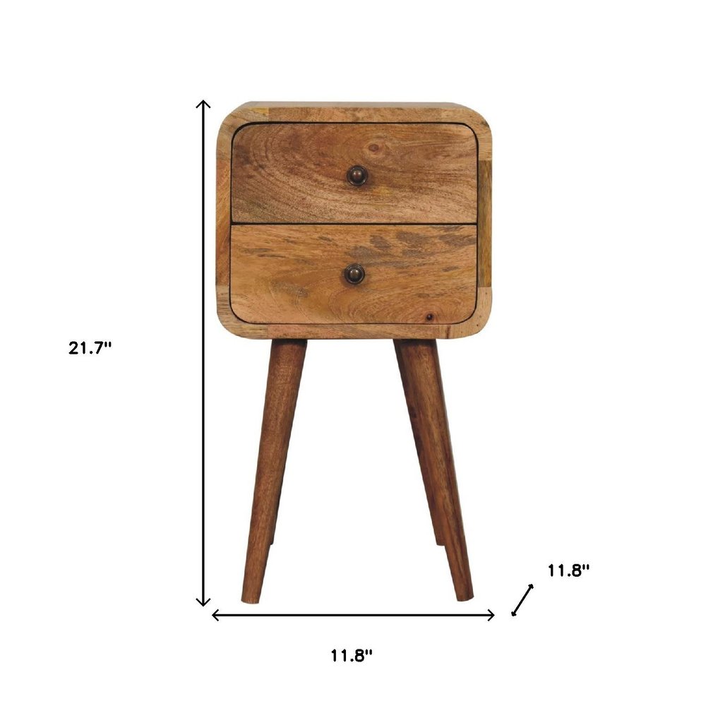 22" Oak Solid Wood Square Two Drawer Nightstand