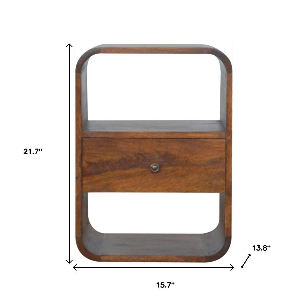 22" Brown Solid Wood One Drawer Nightstand