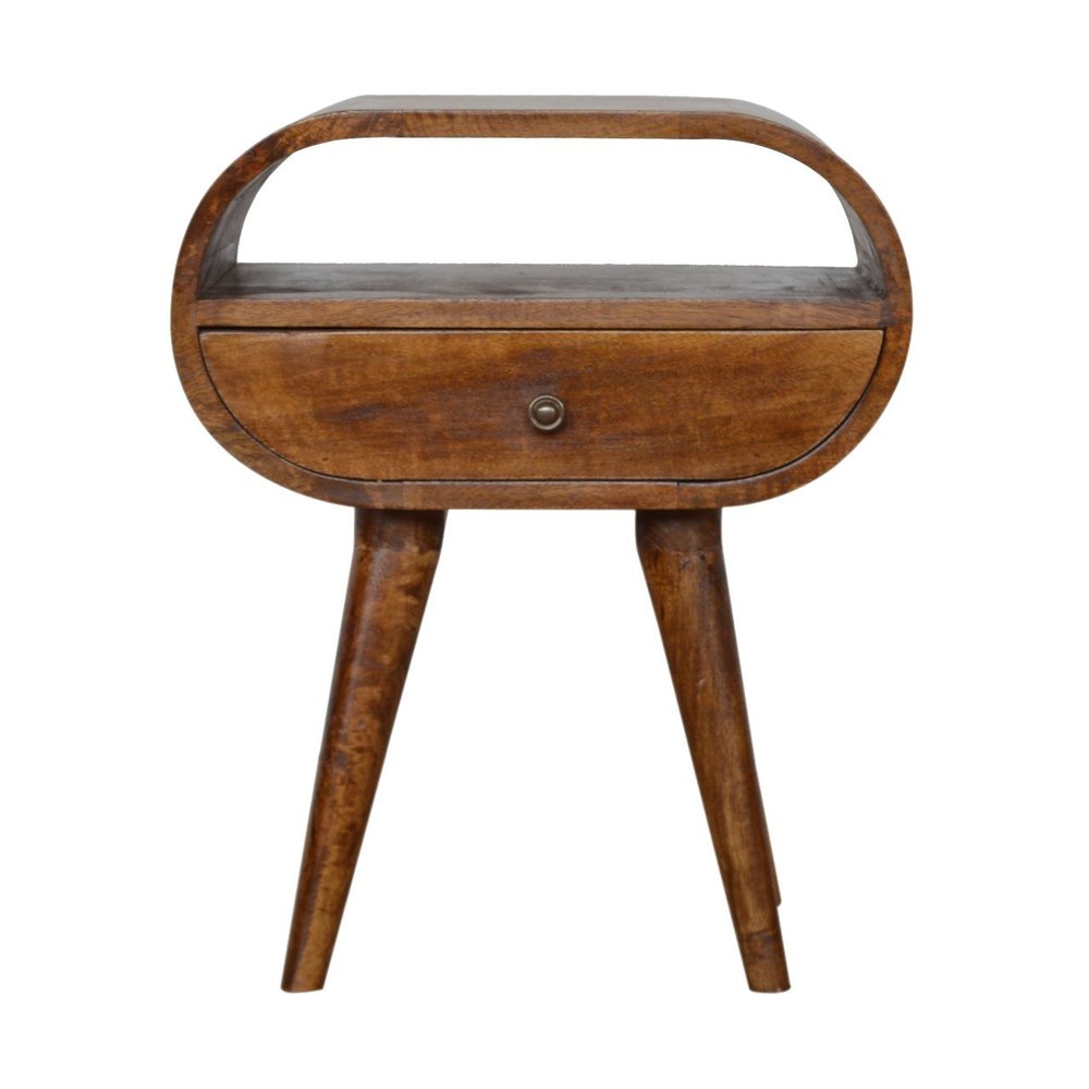 21" Brown Solid Wood Oval One Drawer Nightstand
