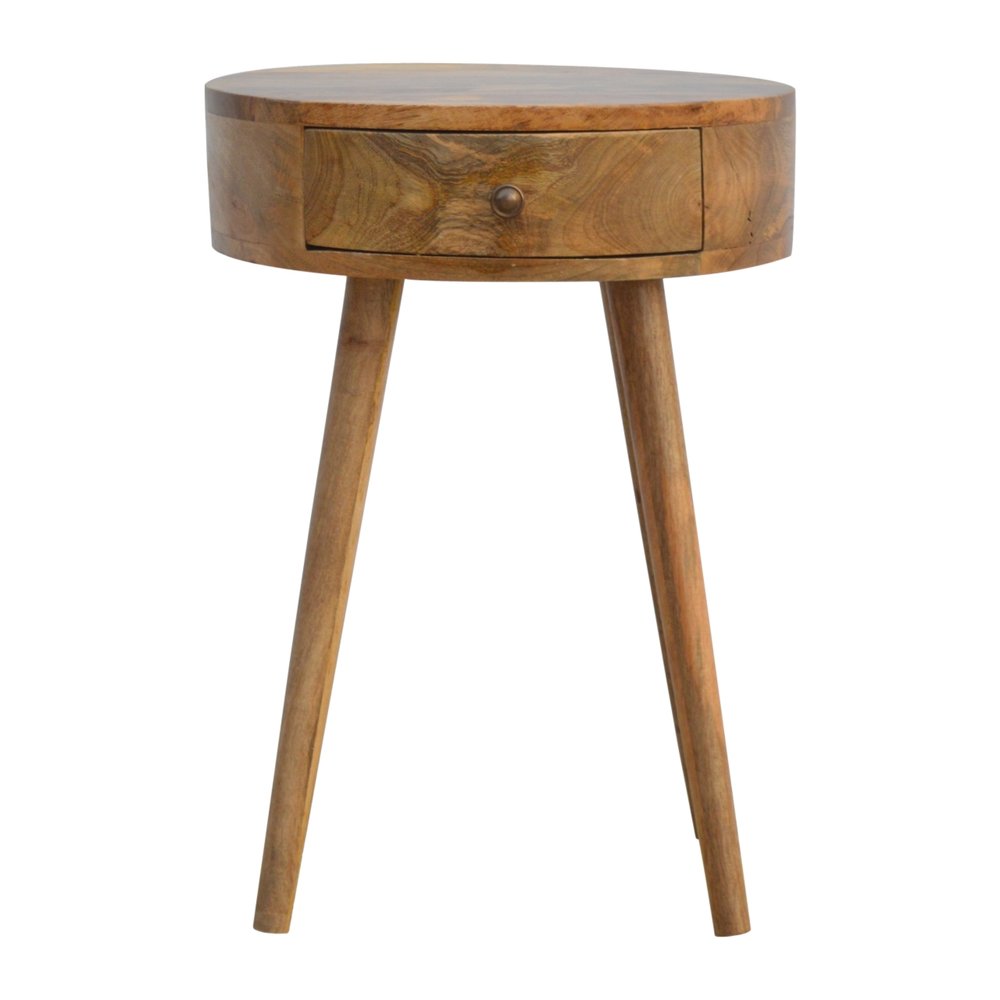 22" Natural Solid Wood Round One Drawer Nightstand