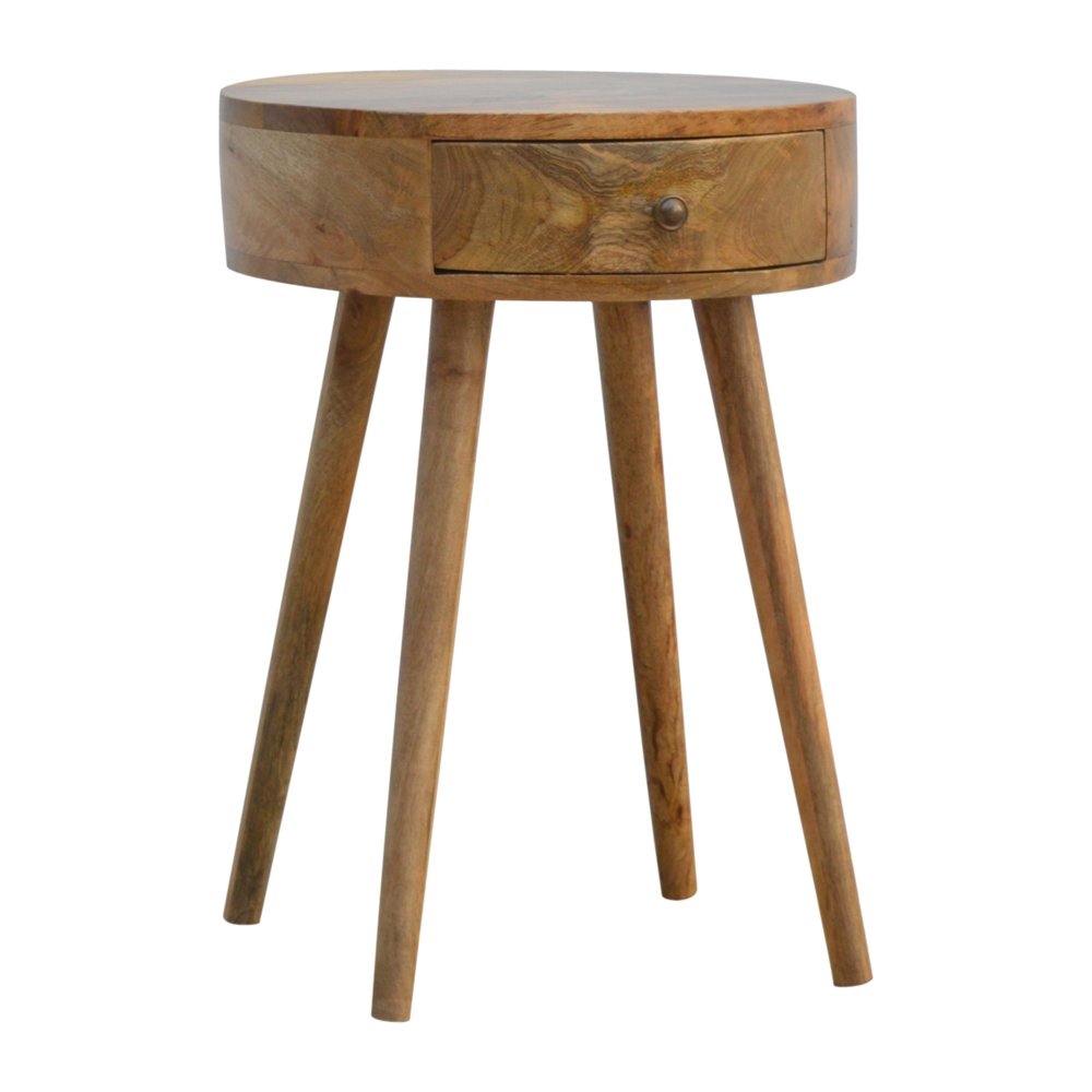 22" Natural Solid Wood Round One Drawer Nightstand