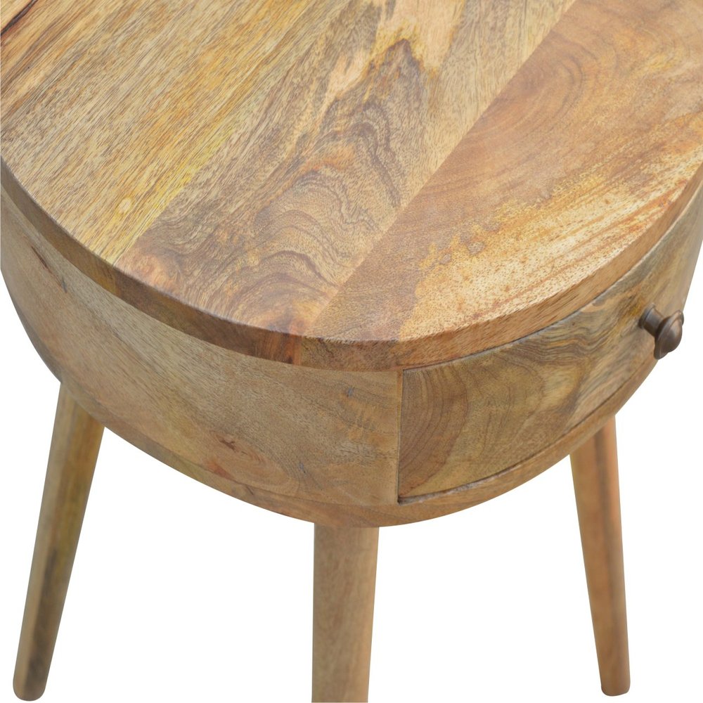 22" Natural Solid Wood Round One Drawer Nightstand