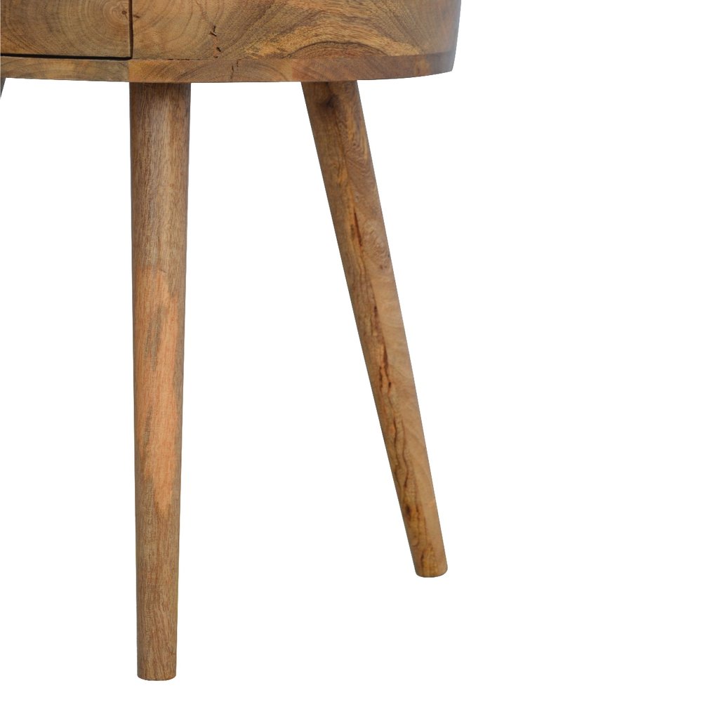 22" Natural Solid Wood Round One Drawer Nightstand