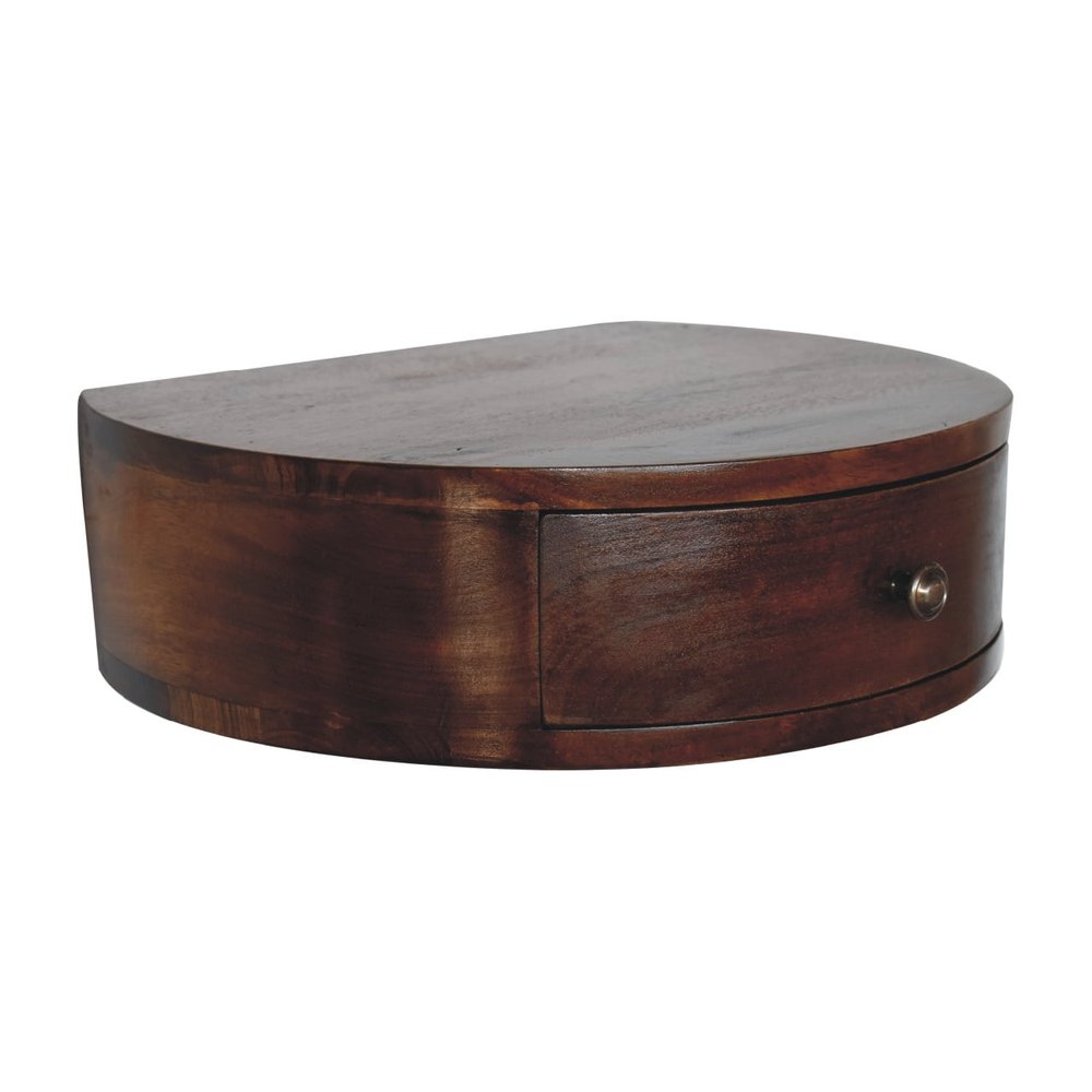 16" Brown Solid Wood One Drawer Round Floating Nightstand