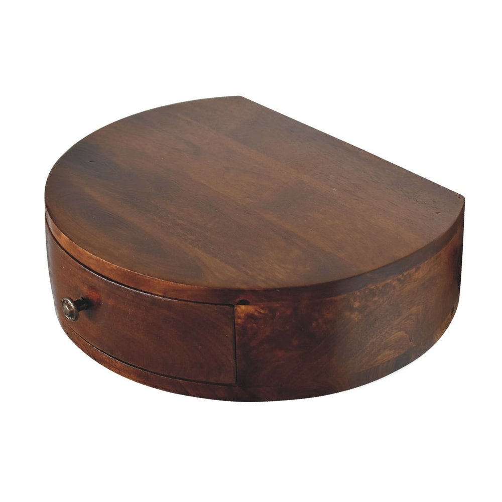 16" Brown Solid Wood One Drawer Round Floating Nightstand
