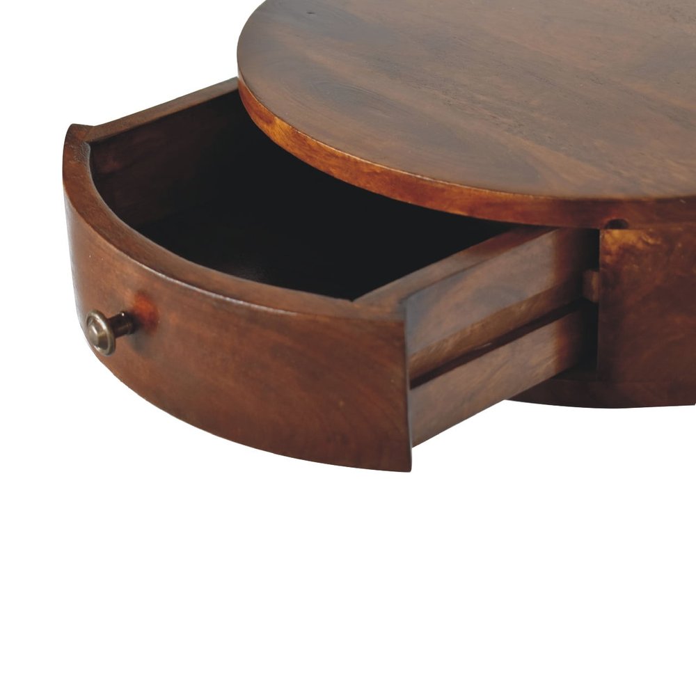 16" Brown Solid Wood One Drawer Round Floating Nightstand