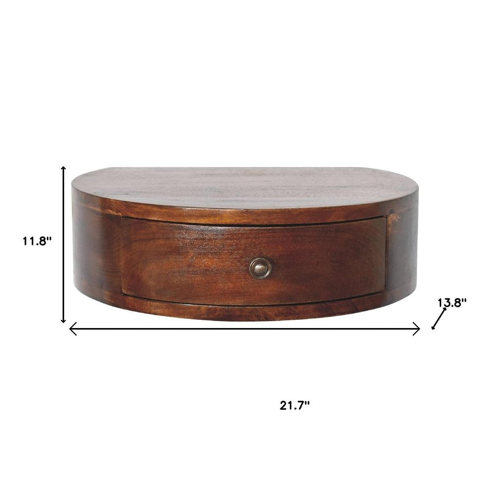 22" Brown Solid Wood One Drawer Floating Nightstand
