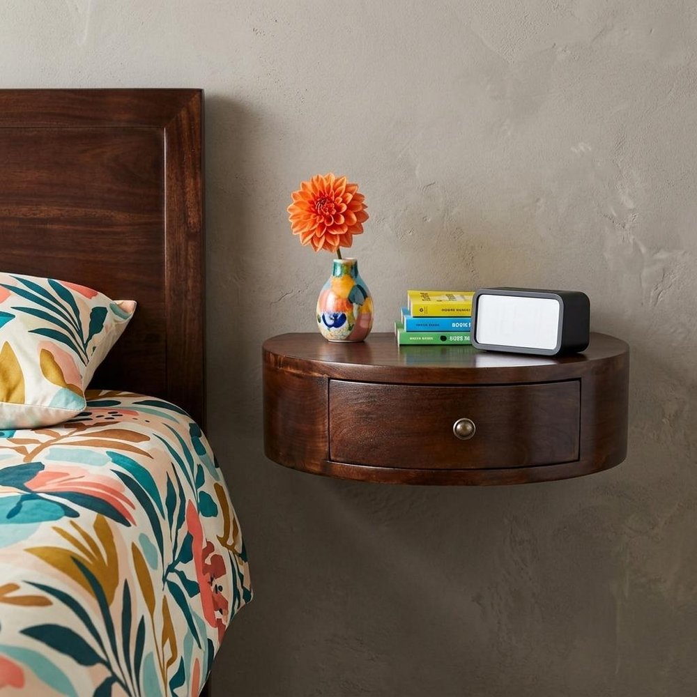 22" Brown Solid Wood One Drawer Floating Nightstand