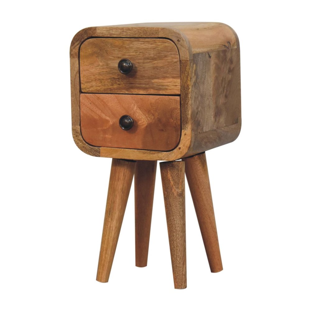 16" Oak Solid Wood Square Two Drawer Nightstand