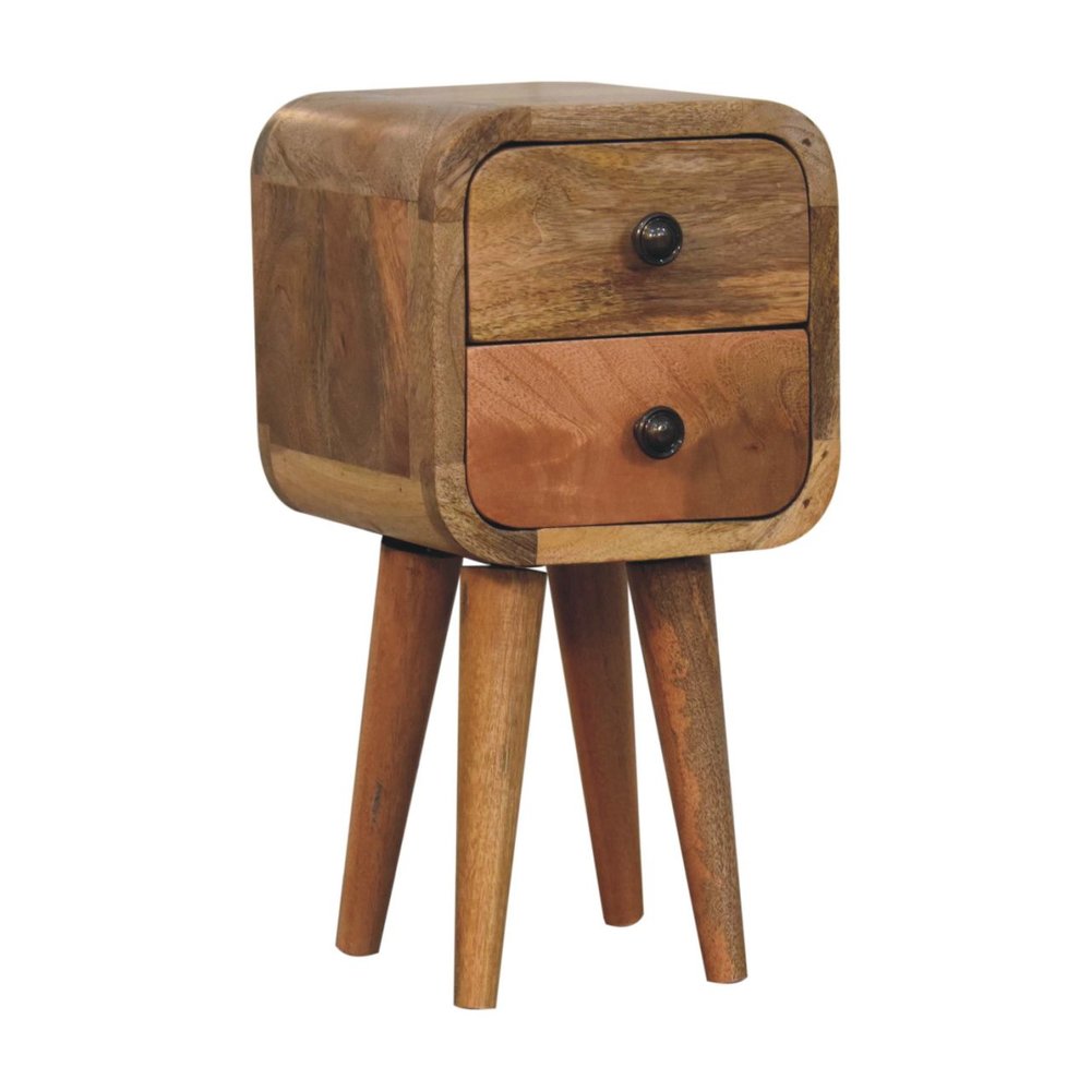 16" Oak Solid Wood Square Two Drawer Nightstand