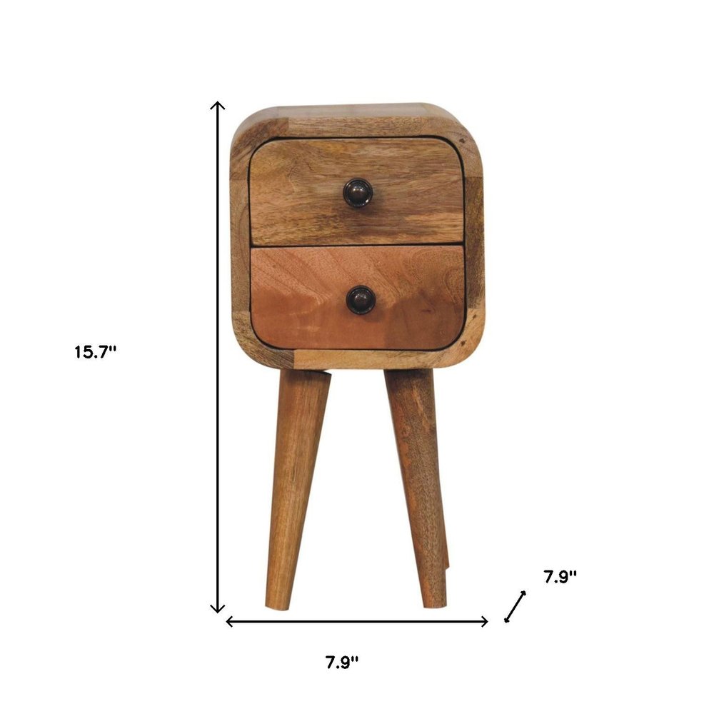 16" Oak Solid Wood Square Two Drawer Nightstand