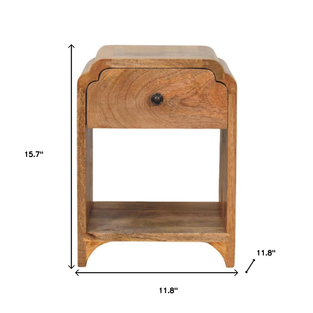 16" Oak Solid Wood One Drawer Scallop Edge Nightstand