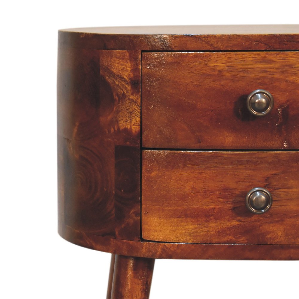 20" Brown Solid Wood Oval Distressed Two Drawer Nightstand