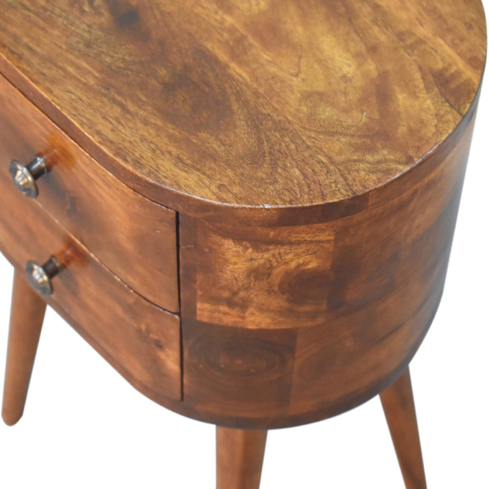 20" Brown Solid Wood Oval Distressed Two Drawer Nightstand