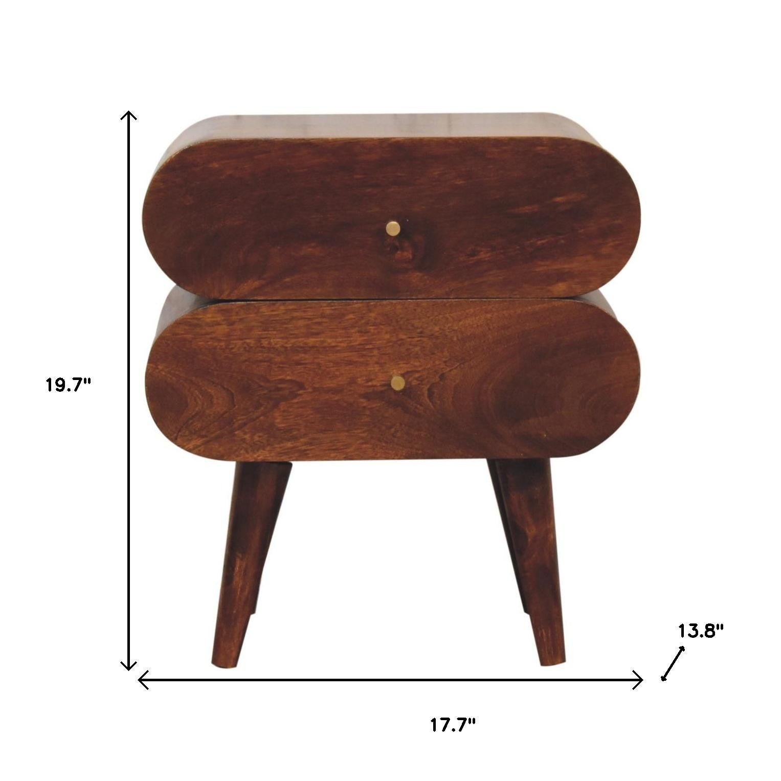 20" Chestnut Solid Wood Two Drawer Nightstand