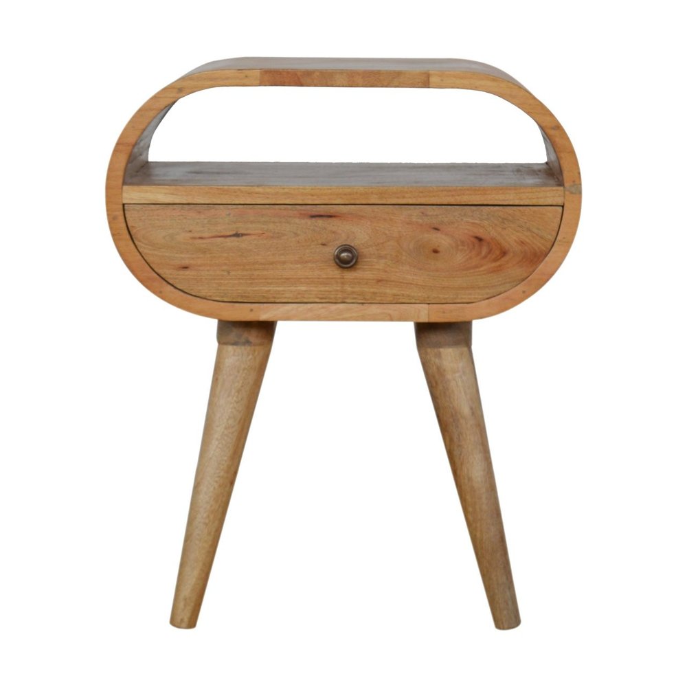 21" Natural Solid Wood Oval One Drawer Nightstand