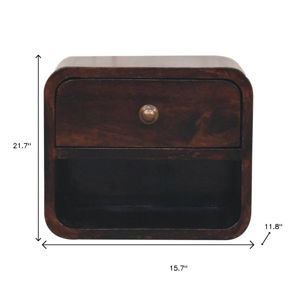 16" Walnut Solid Wood Round One Drawer Floating Nightstand