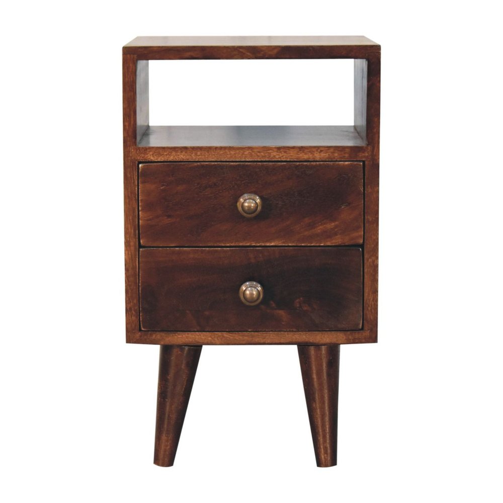 20" Walnut Solid Wood Square Two Drawer Nightstand