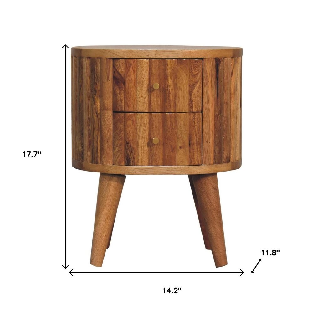 18" Natural Solid Wood Oval Two Drawer Nightstand