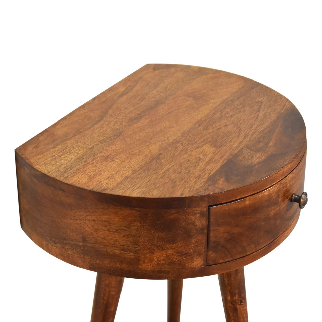 21" Brown Solid Wood Round One Drawer Nightstand