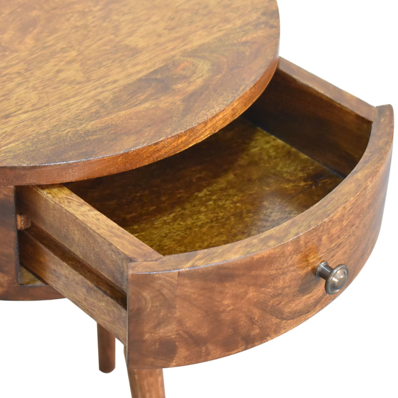 21" Brown Solid Wood Round One Drawer Nightstand