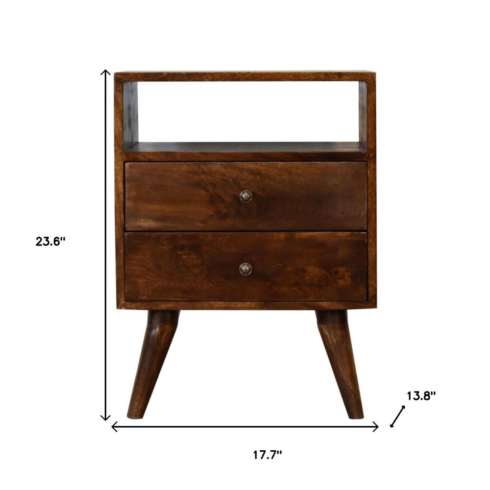 24" Chestnut Solid Wood Two Drawer Nightstand