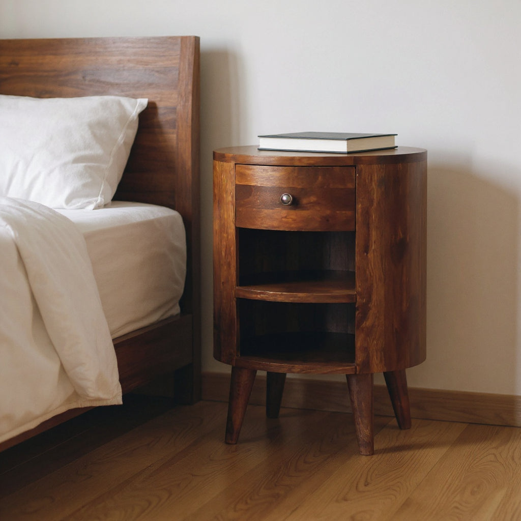 22" Chestnut Solid Wood Oval One Drawer Nightstand