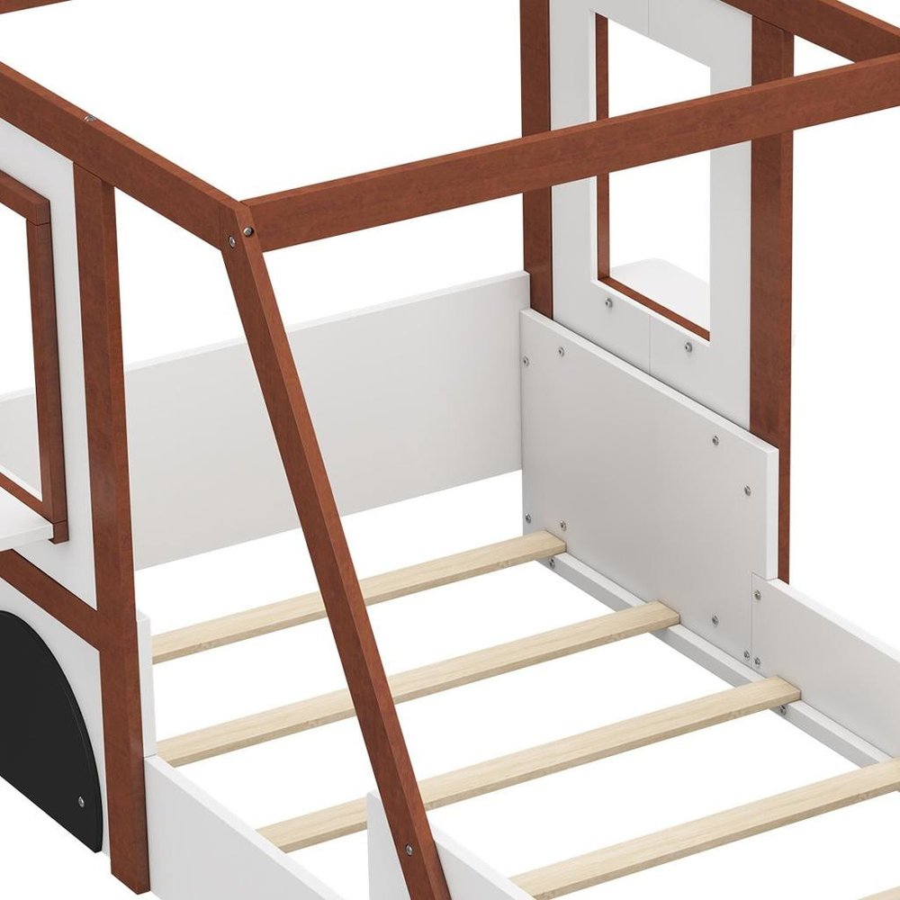 Mahogany and White Wood Twin Race Car Playhouse Bed Frame