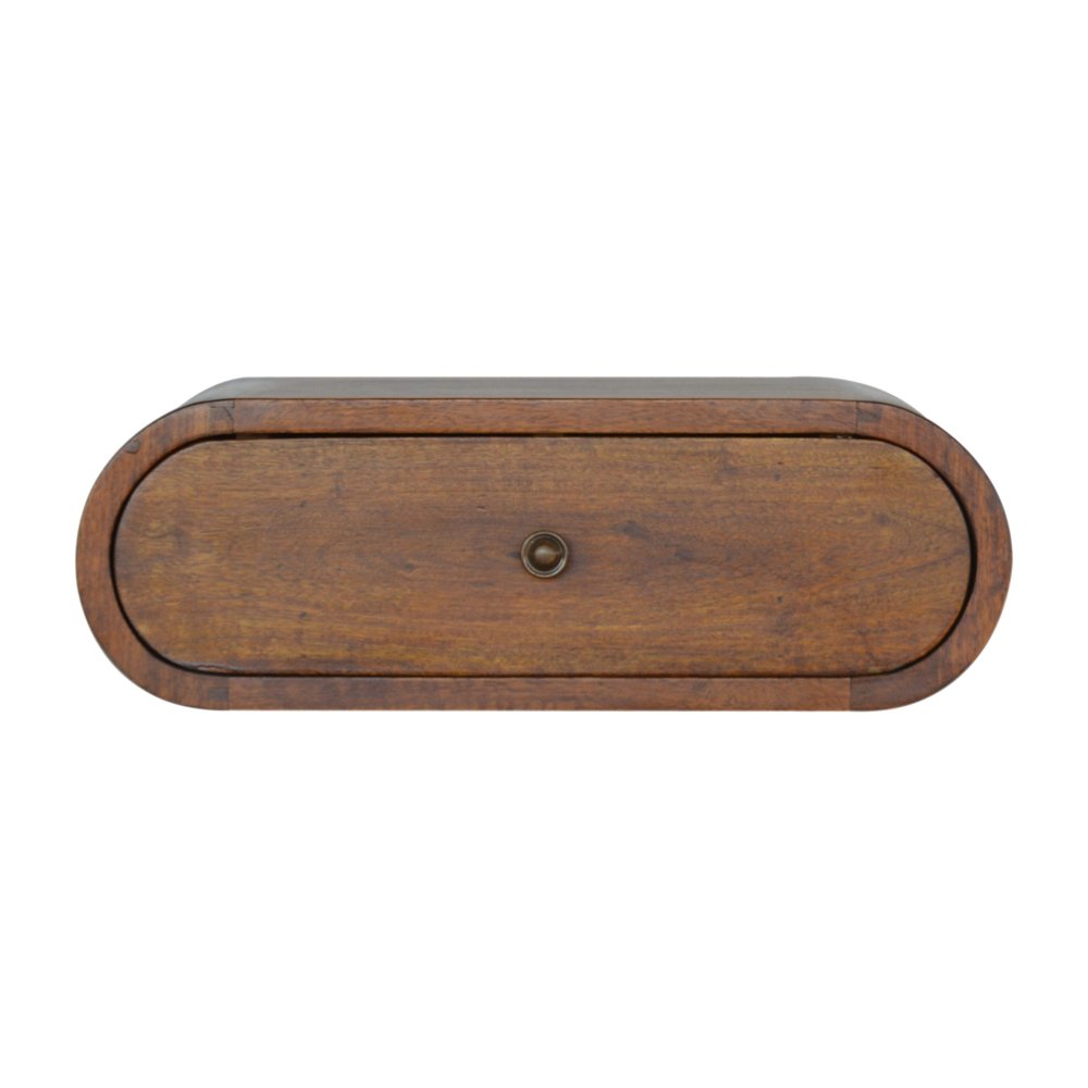 18" Chestnut Solid Wood Oval One Drawer Floating Nightstand