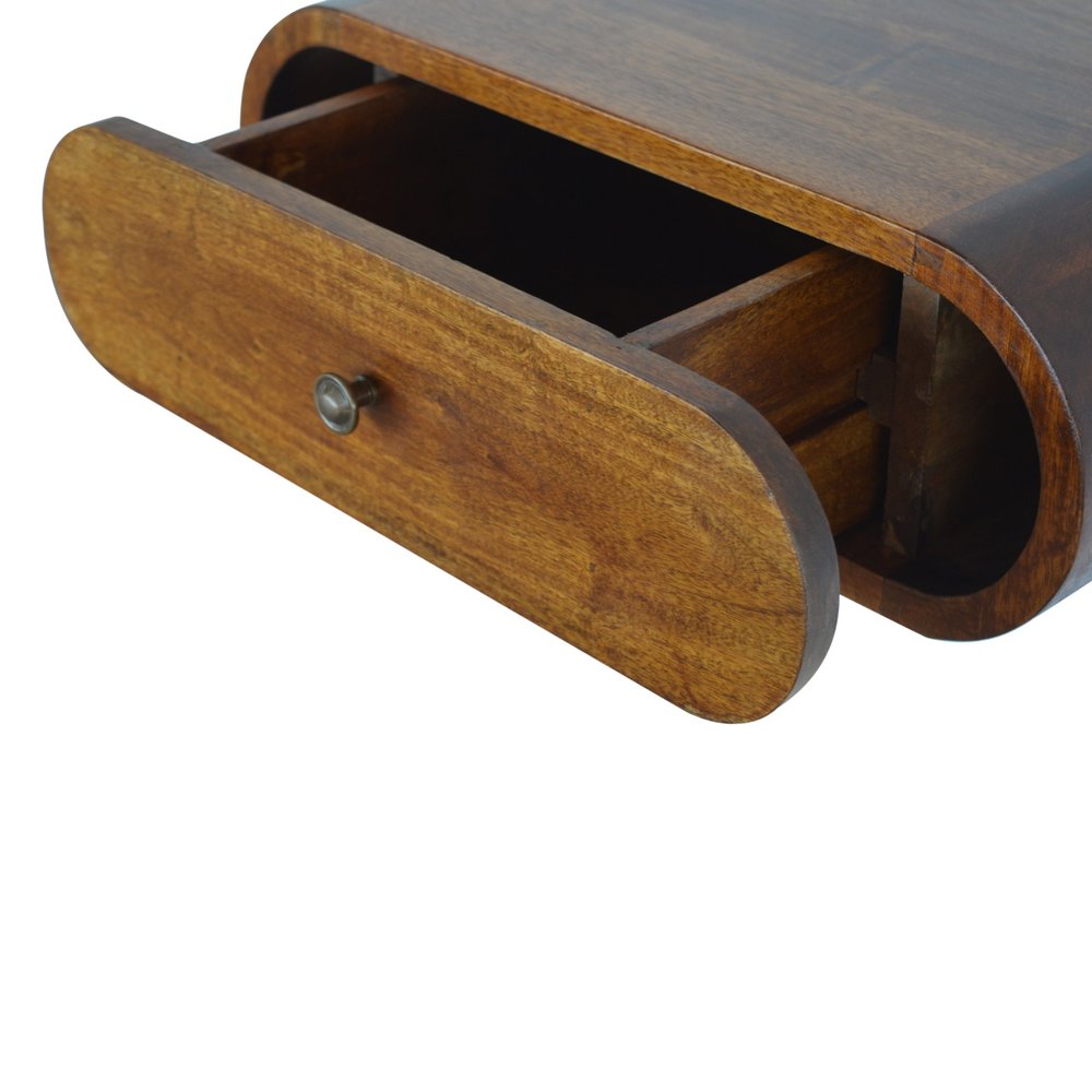 18" Chestnut Solid Wood Oval One Drawer Floating Nightstand