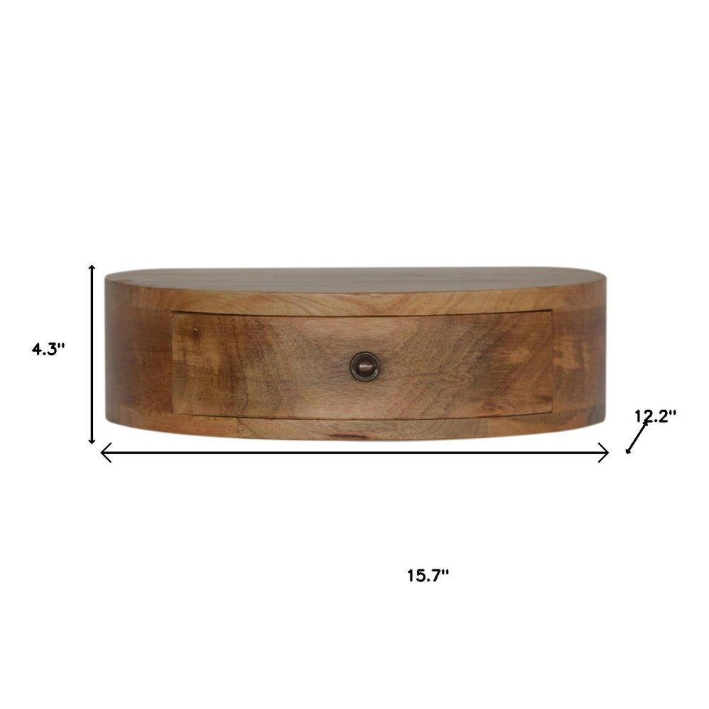 16" Brown Solid Wood Round One Drawer Floating Nightstand
