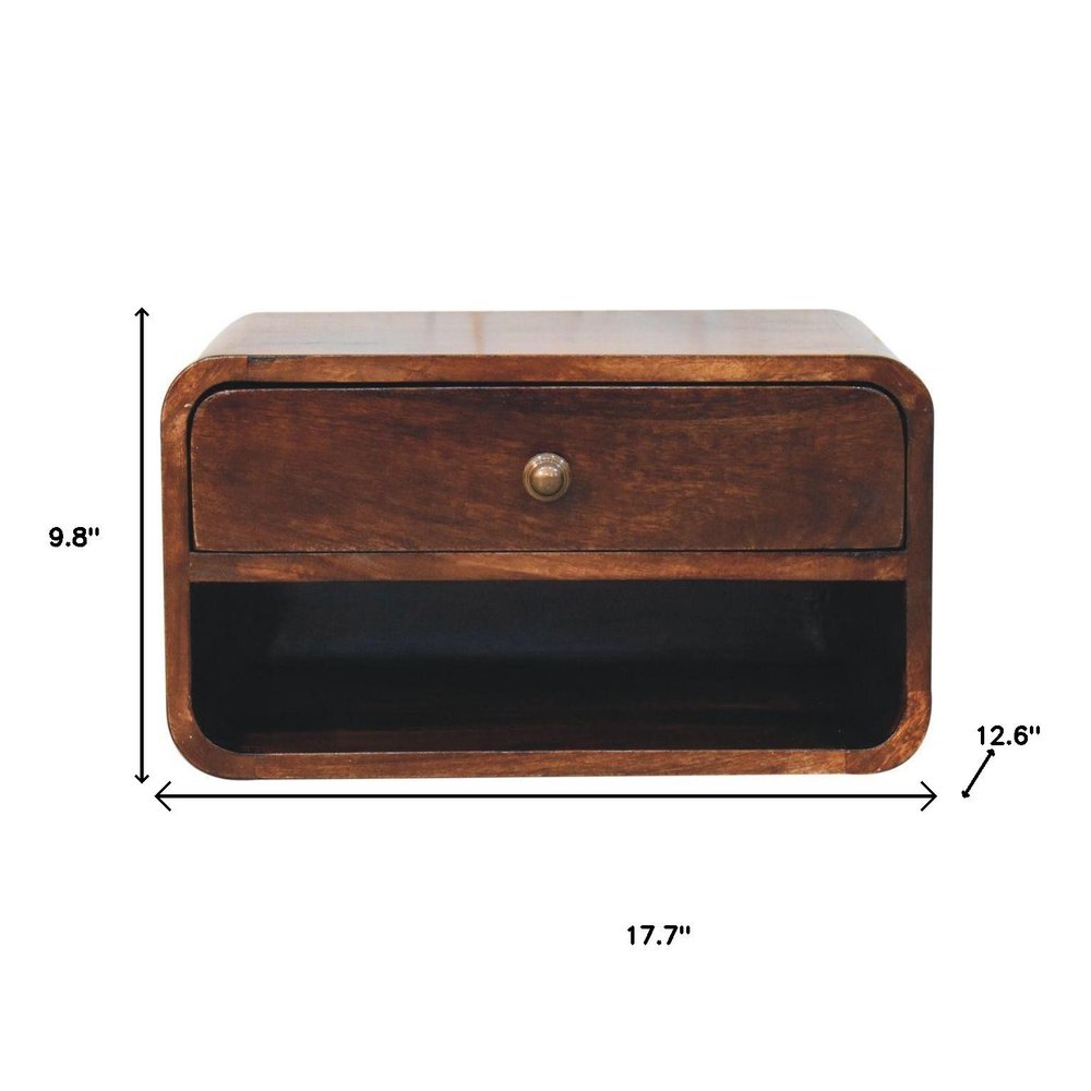 18" Brown Solid Wood One Drawer Floating Nightstand