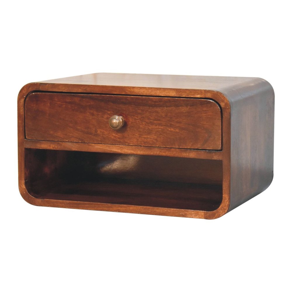 18" Brown Solid Wood One Drawer Floating Nightstand