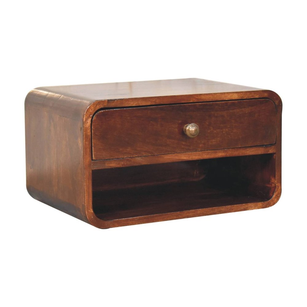 18" Brown Solid Wood One Drawer Floating Nightstand