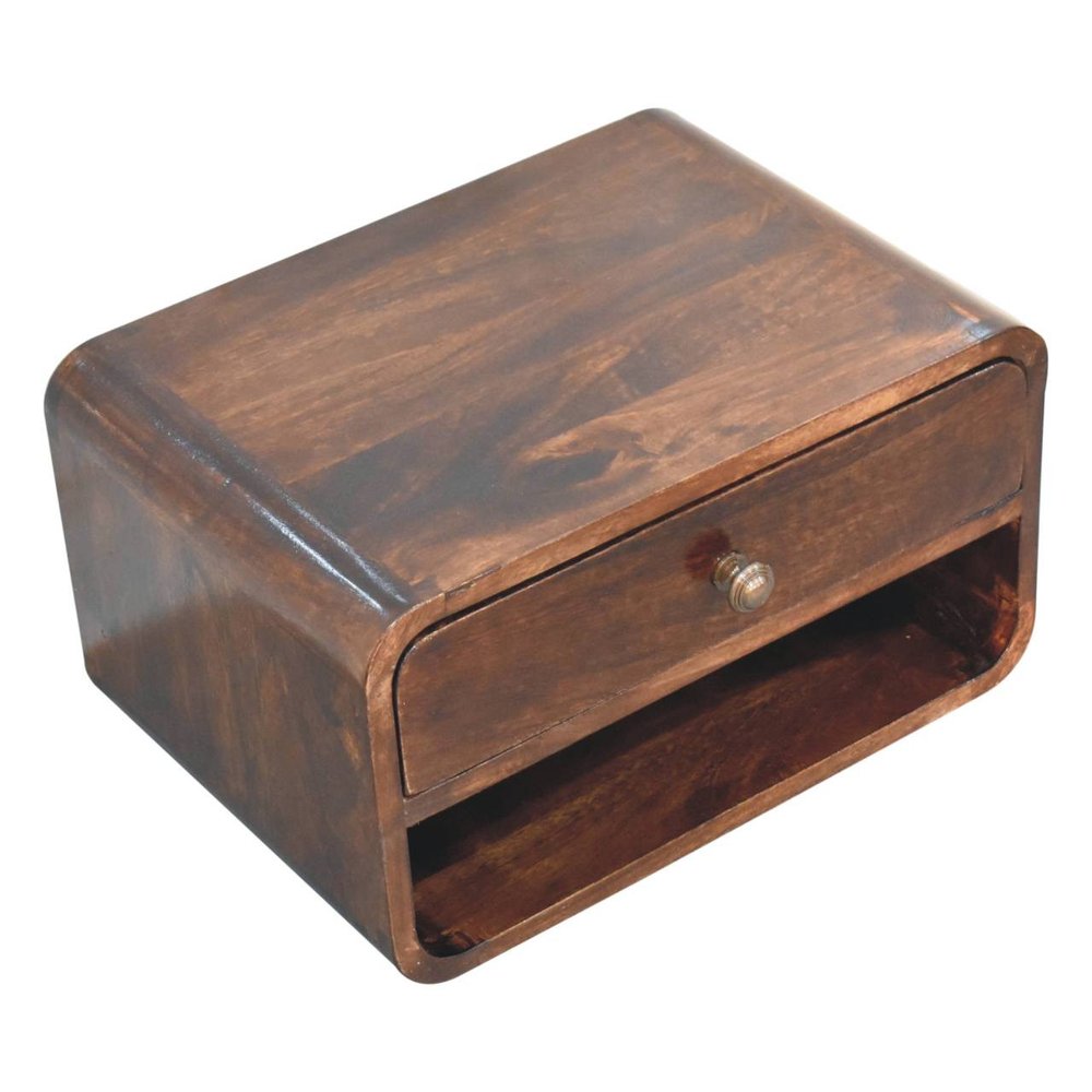 18" Brown Solid Wood One Drawer Floating Nightstand