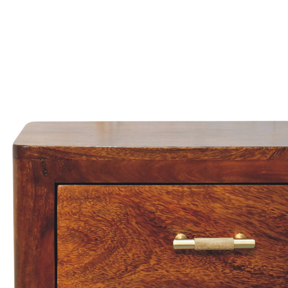 18" Brown Solid Wood Three Drawer Nightstand