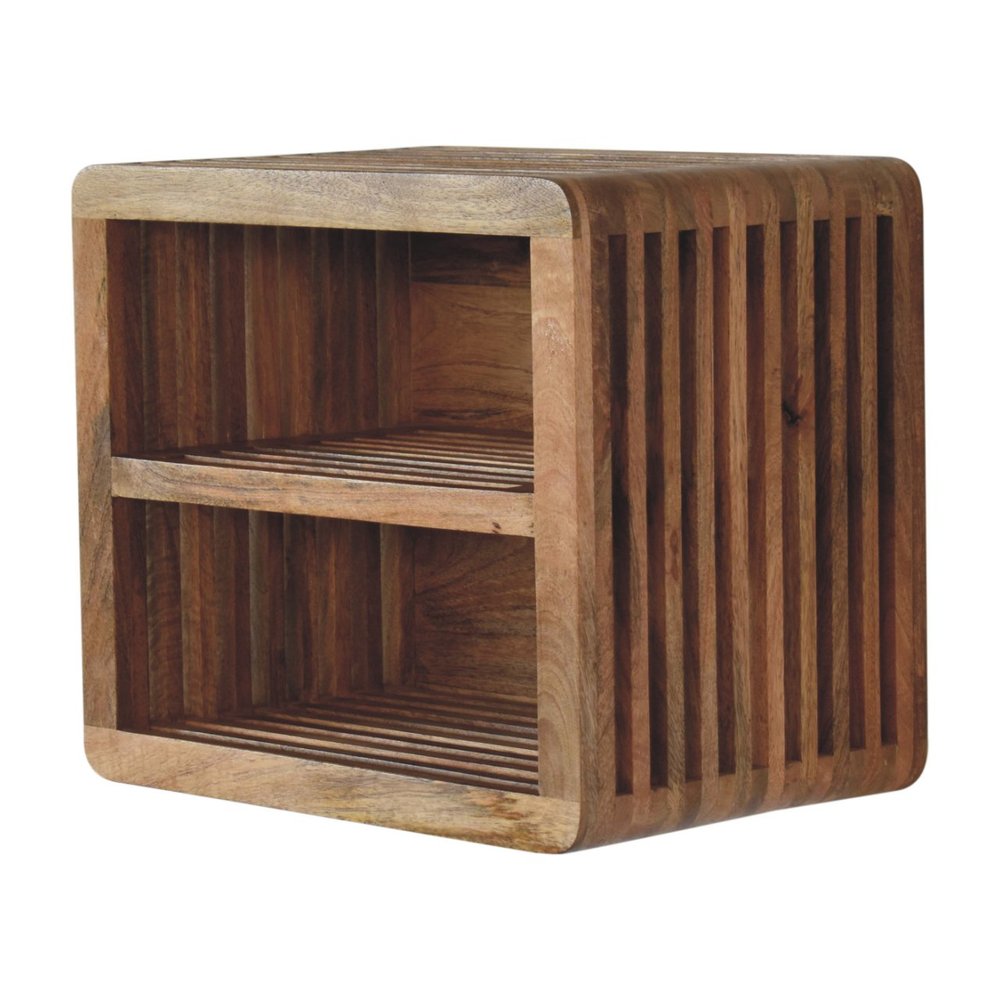 18" Brown Solid Wood Carved Geometric Floating Nightstand