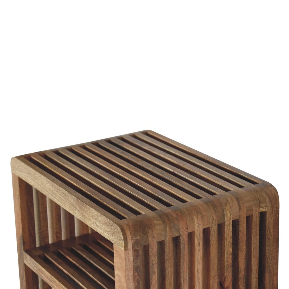 18" Brown Solid Wood Carved Geometric Floating Nightstand