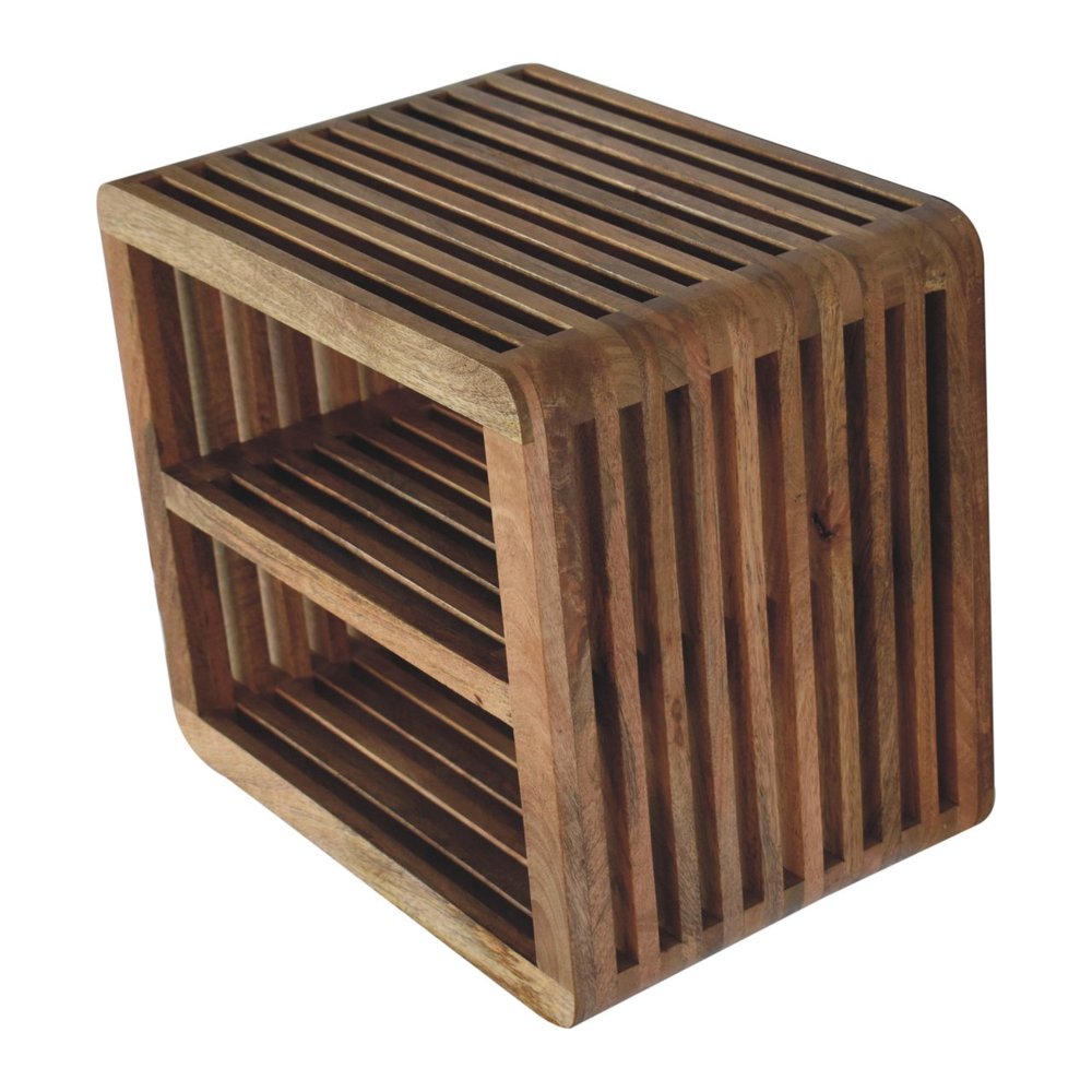 18" Brown Solid Wood Carved Geometric Floating Nightstand