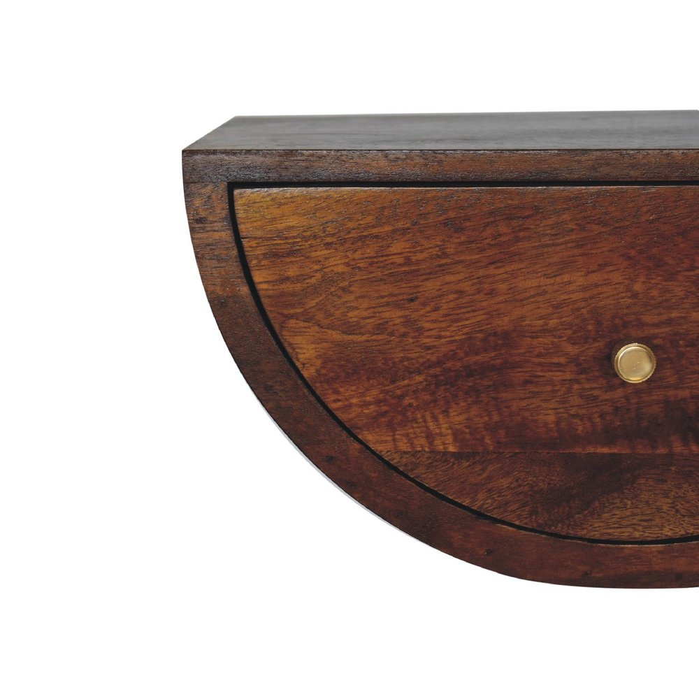 18" Chestnut Solid Wood One Drawer Half Moon Floating Nightstand