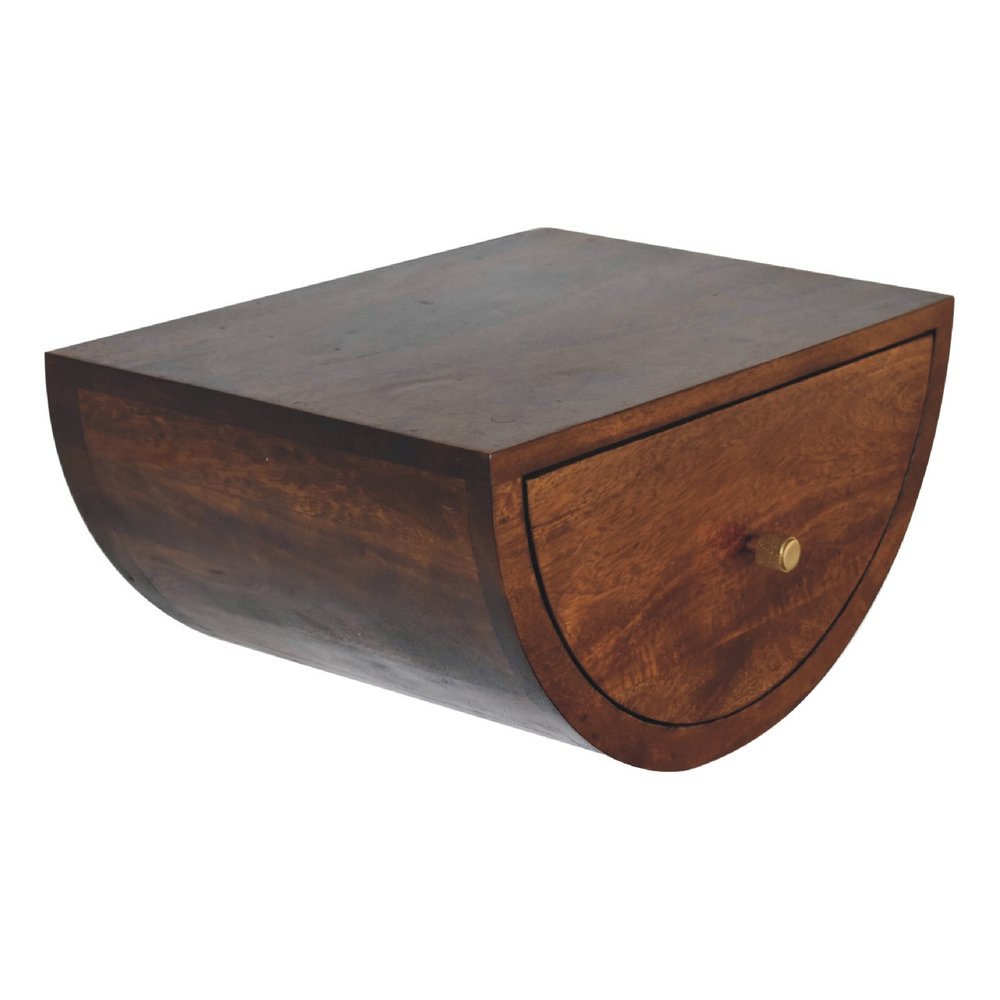 18" Chestnut Solid Wood One Drawer Half Moon Floating Nightstand