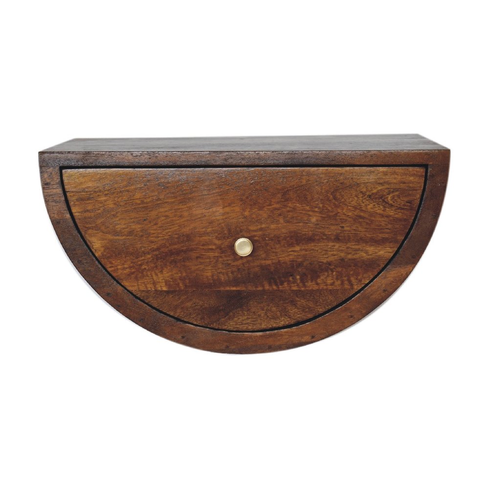 18" Chestnut Solid Wood One Drawer Half Moon Floating Nightstand