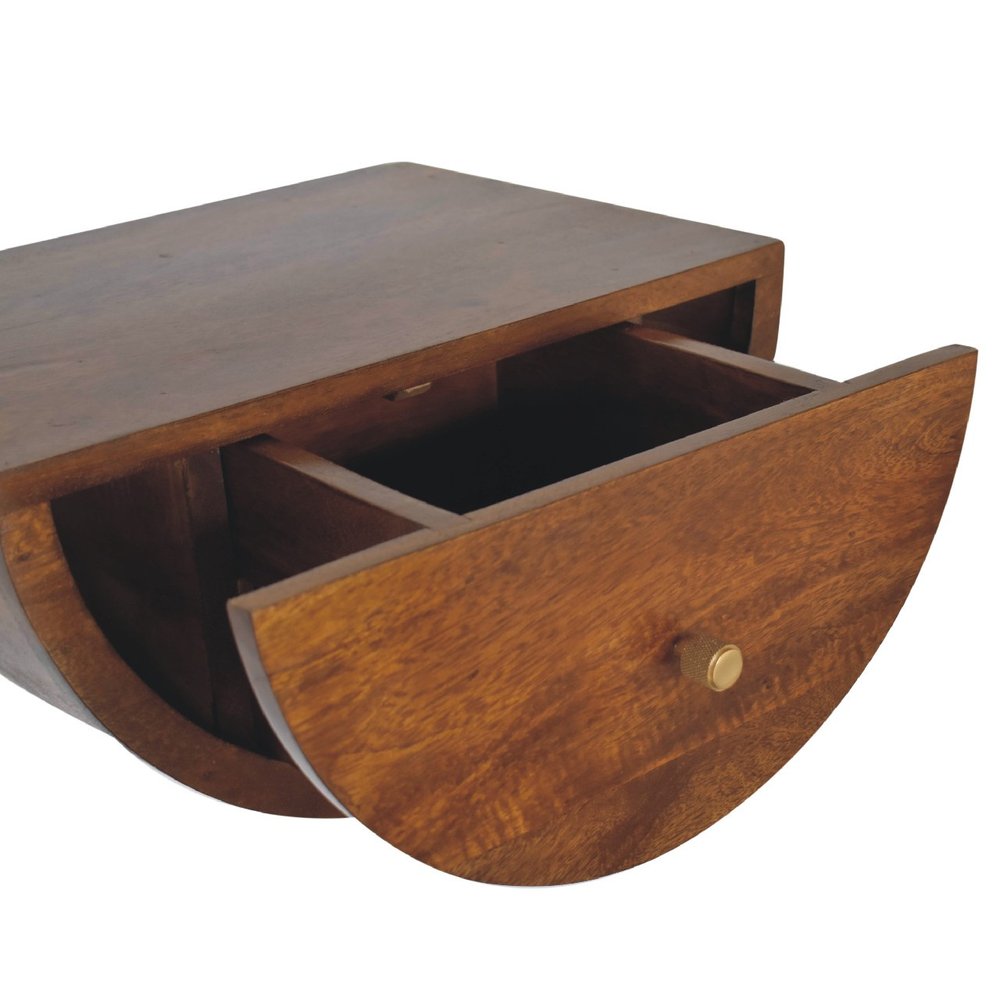 18" Chestnut Solid Wood One Drawer Half Moon Floating Nightstand