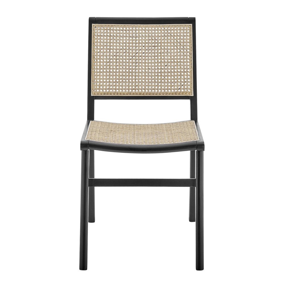 Natural and Black Solid Wood and Cane Partially Open Back Dining Side Chair