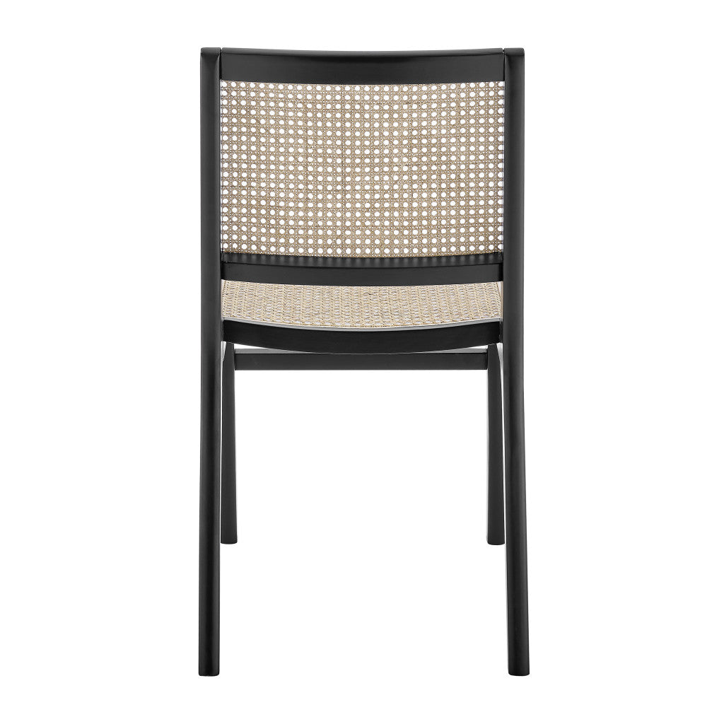Natural and Black Solid Wood and Cane Partially Open Back Dining Side Chair