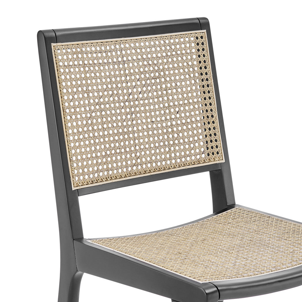 Natural and Black Solid Wood and Cane Partially Open Back Dining Side Chair