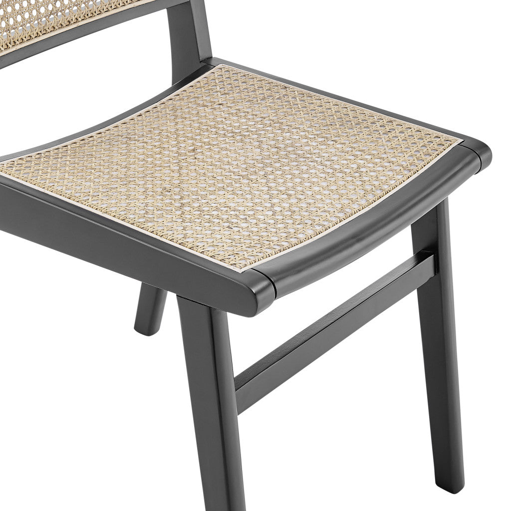 Natural and Black Solid Wood and Cane Partially Open Back Dining Side Chair