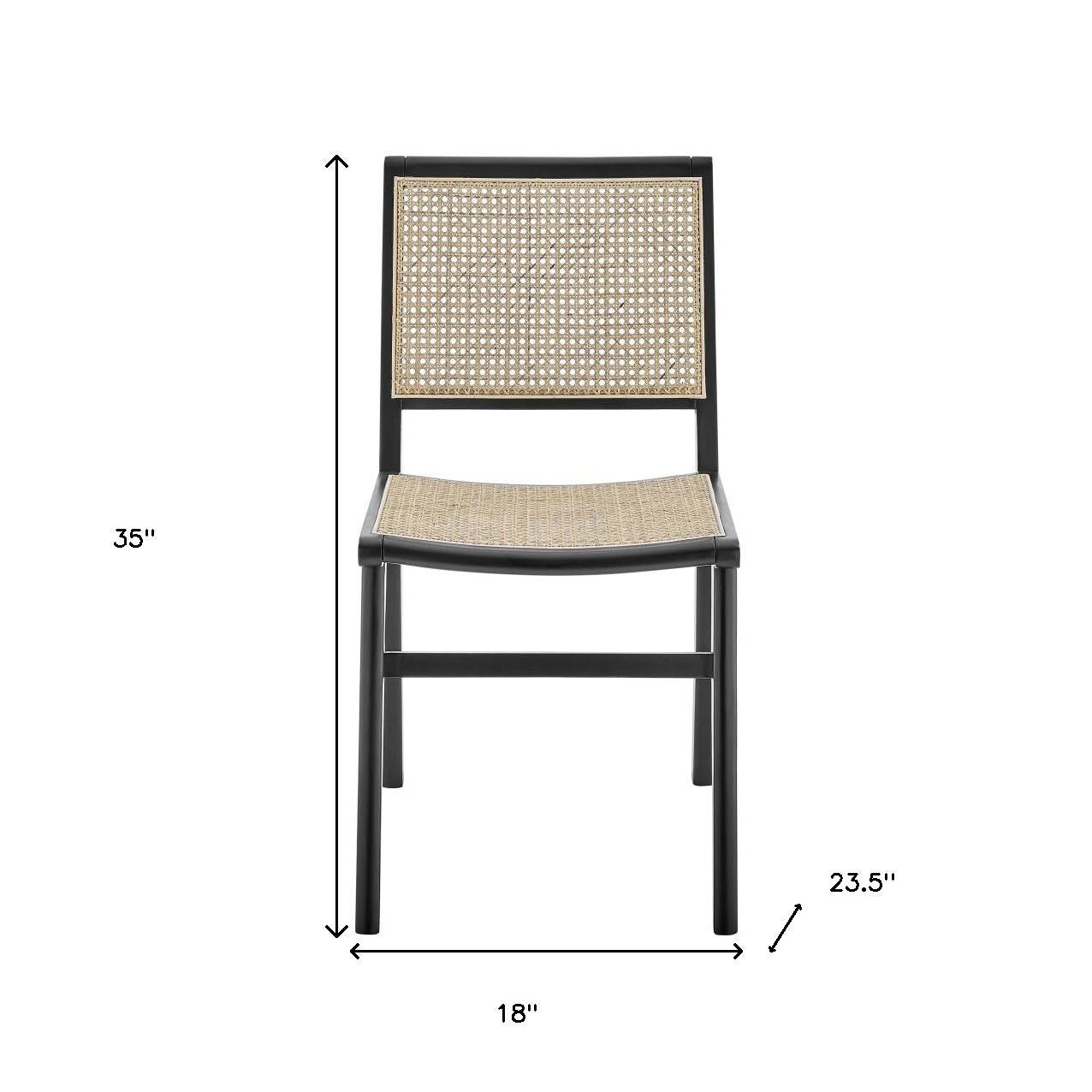Natural and Black Solid Wood and Cane Partially Open Back Dining Side Chair