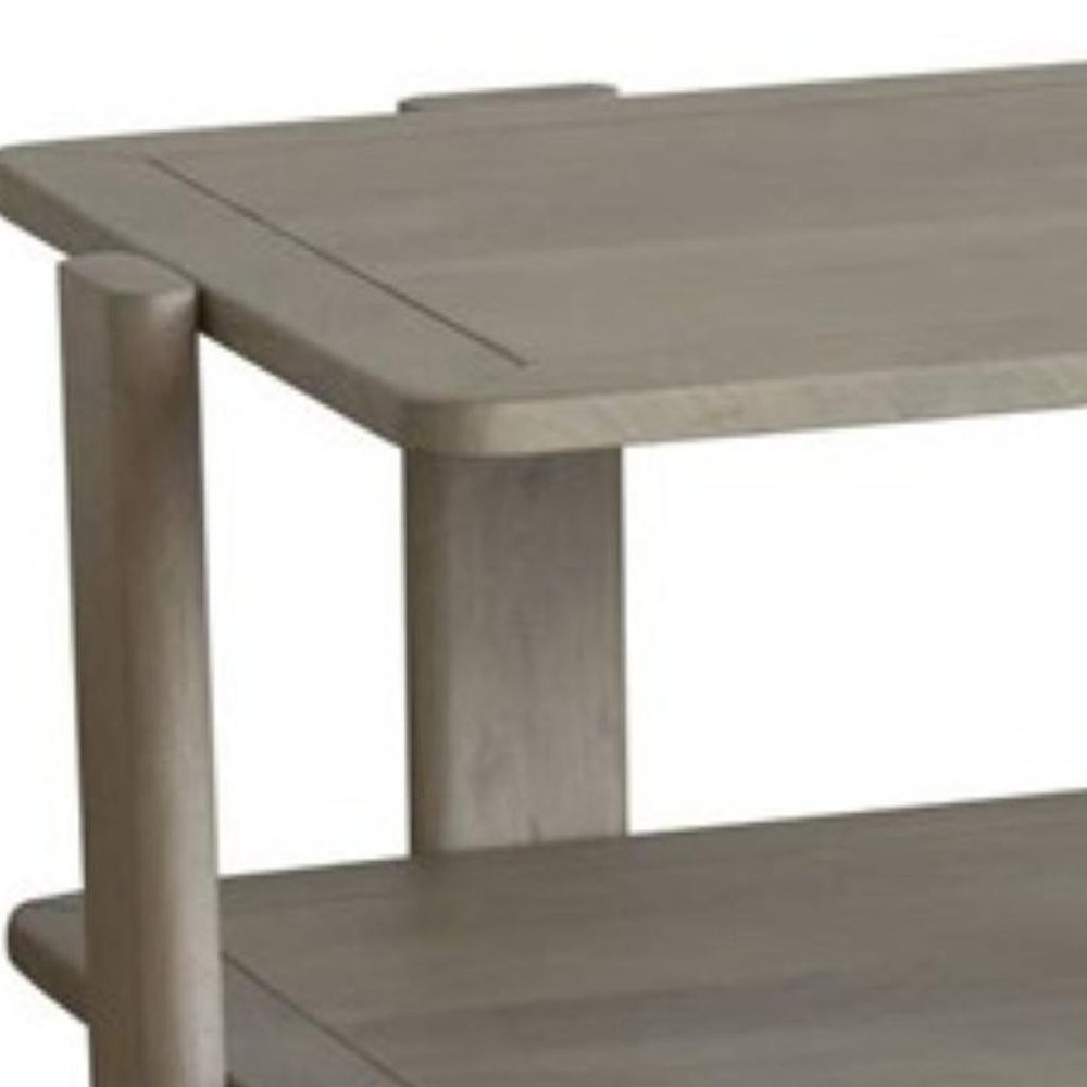 45" Natural Solid Wood Distressed Coffee Table With Shelf