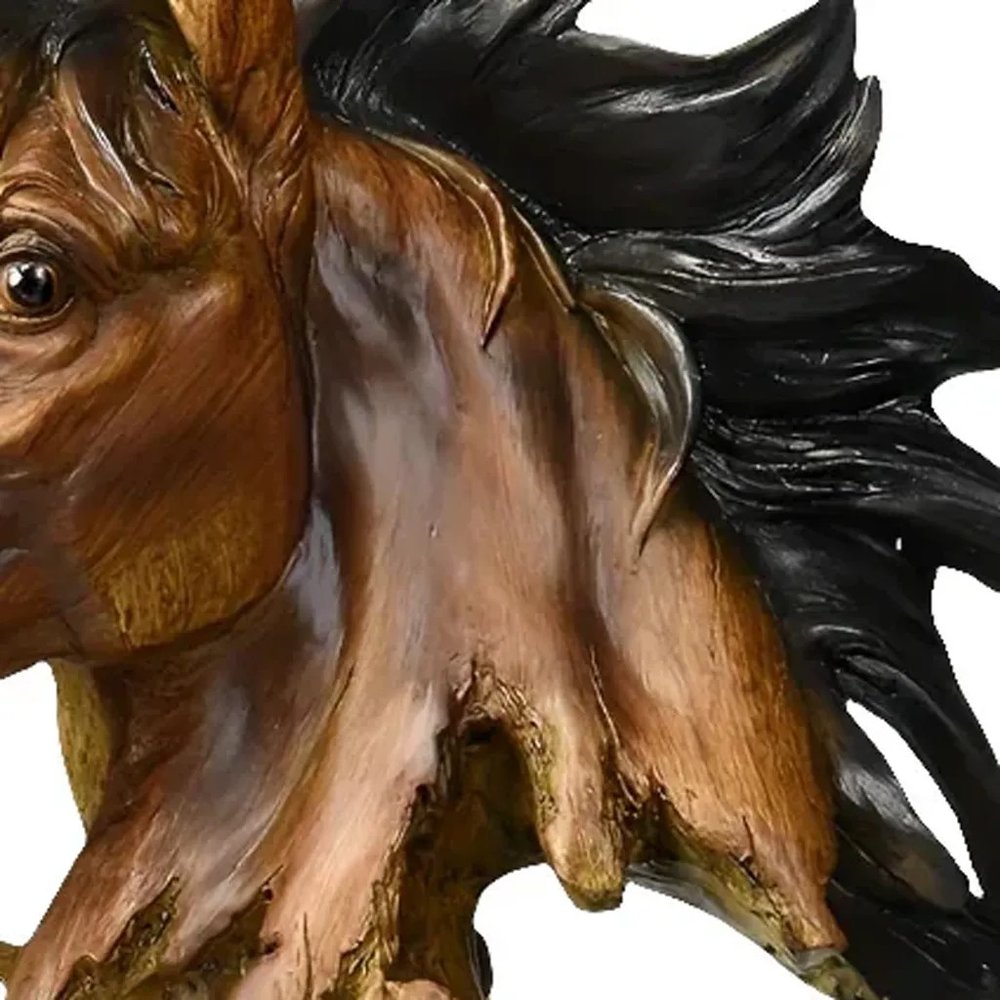 11" Antiqued Bronze And Black Polyresin Horse Tabletop Sculpture